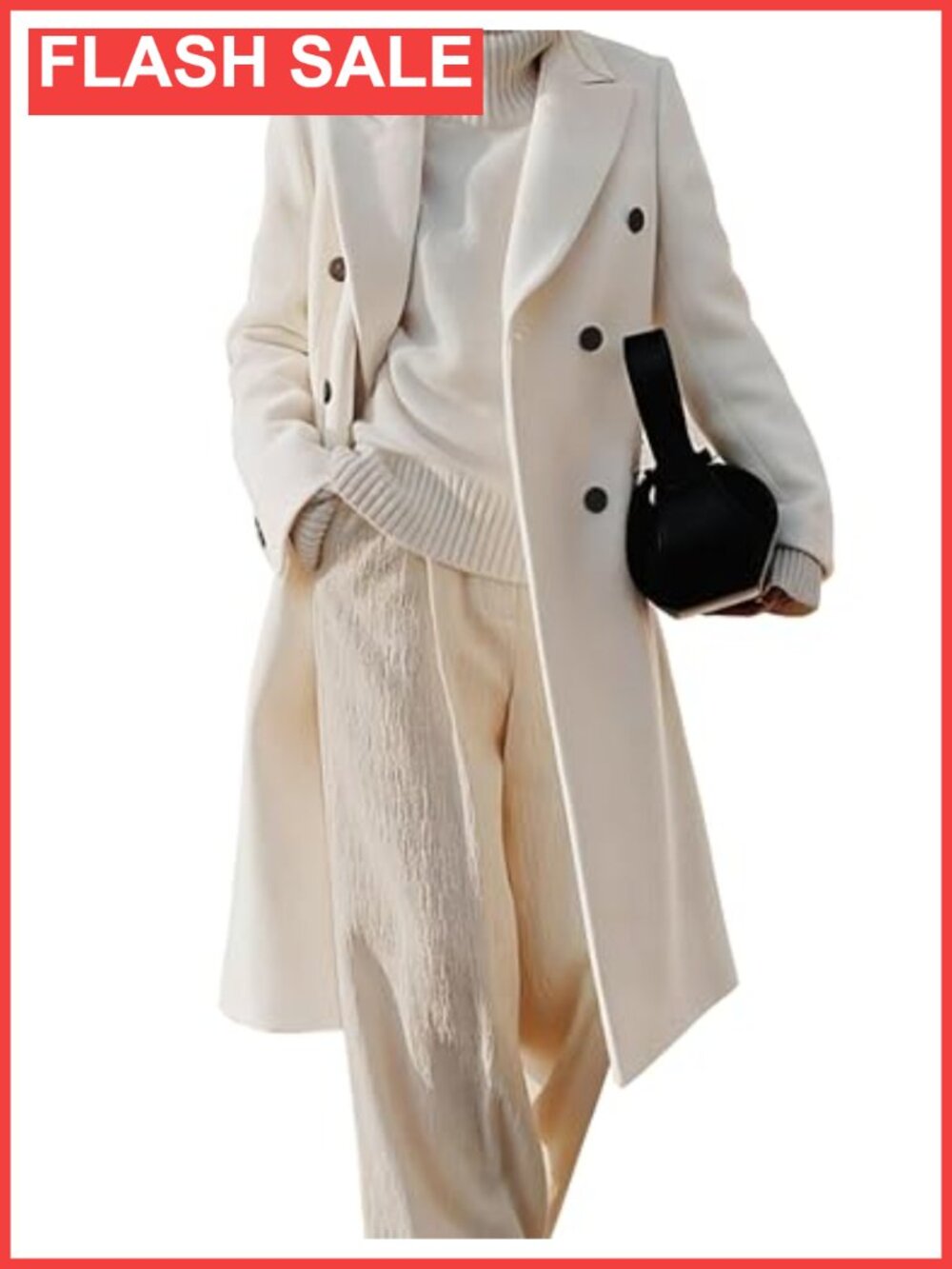 Womens Long Wool Blend Trench Coat Double Breasted Notch Lapel Peacoat